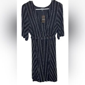 Torrid Black Metallic Lurex Stripe Wrap Dress Short Sleeve Knee Length Sz 1X NWT